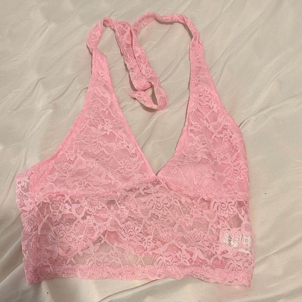 SHEIN Pink Lace Crop Top